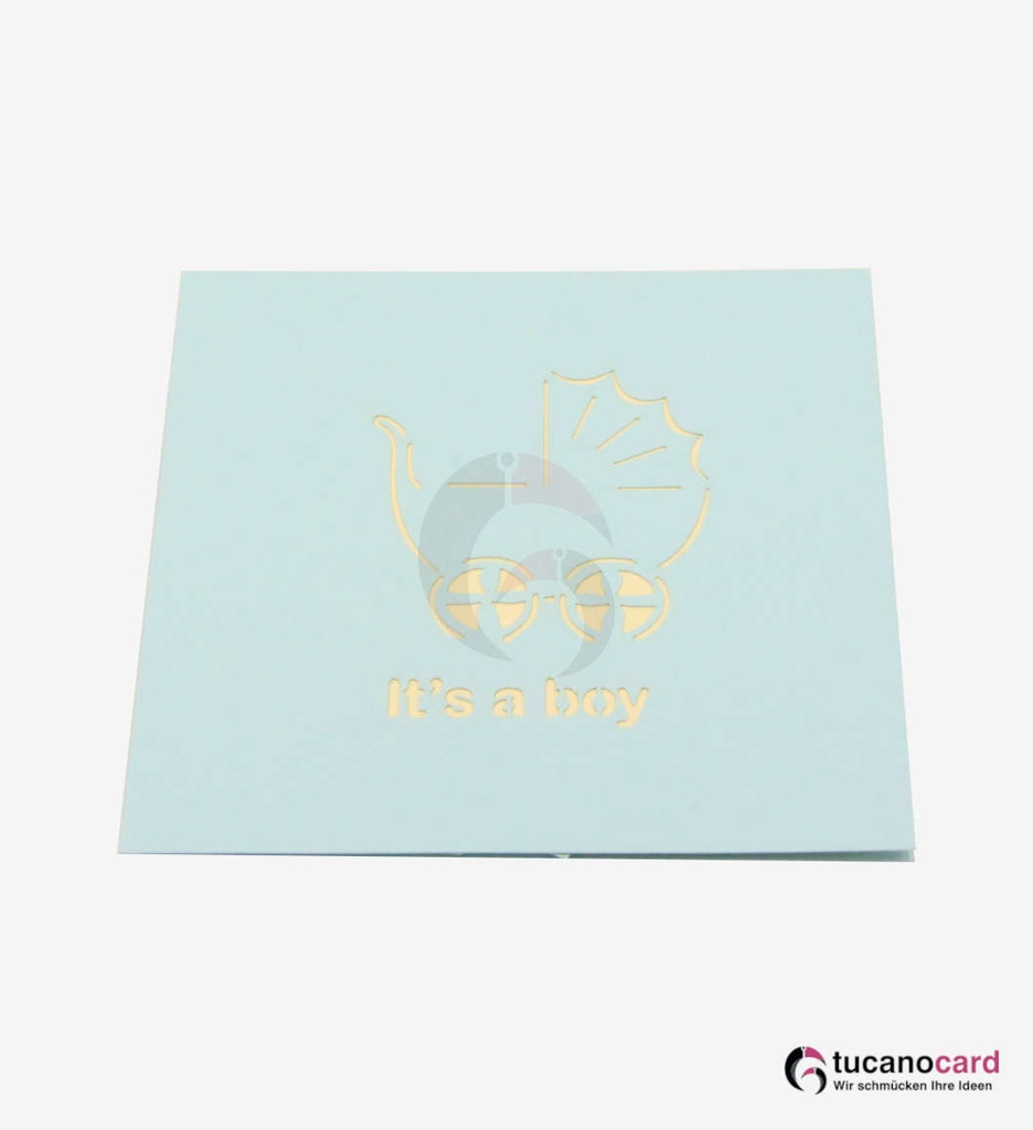 Baby Junge liegend im Kinderwagen - Blau - 12 x 12 cm