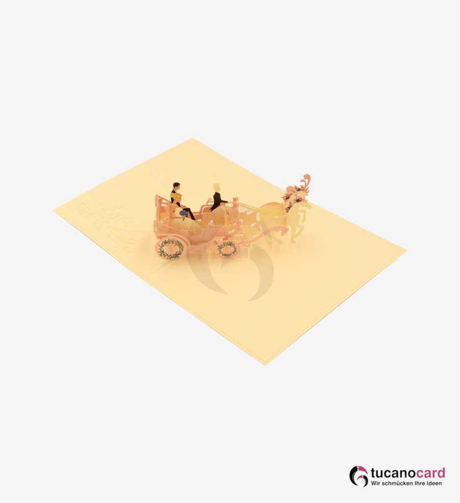 Pärchen auf Kutsche mit Pferden - Beige - 15 x 20 cm