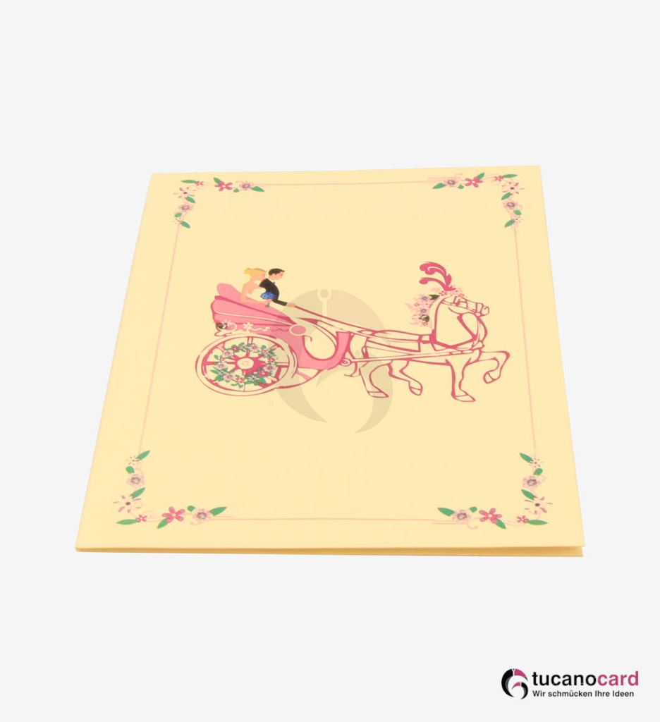 Pärchen auf Kutsche mit Pferden - Beige - 15 x 20 cm