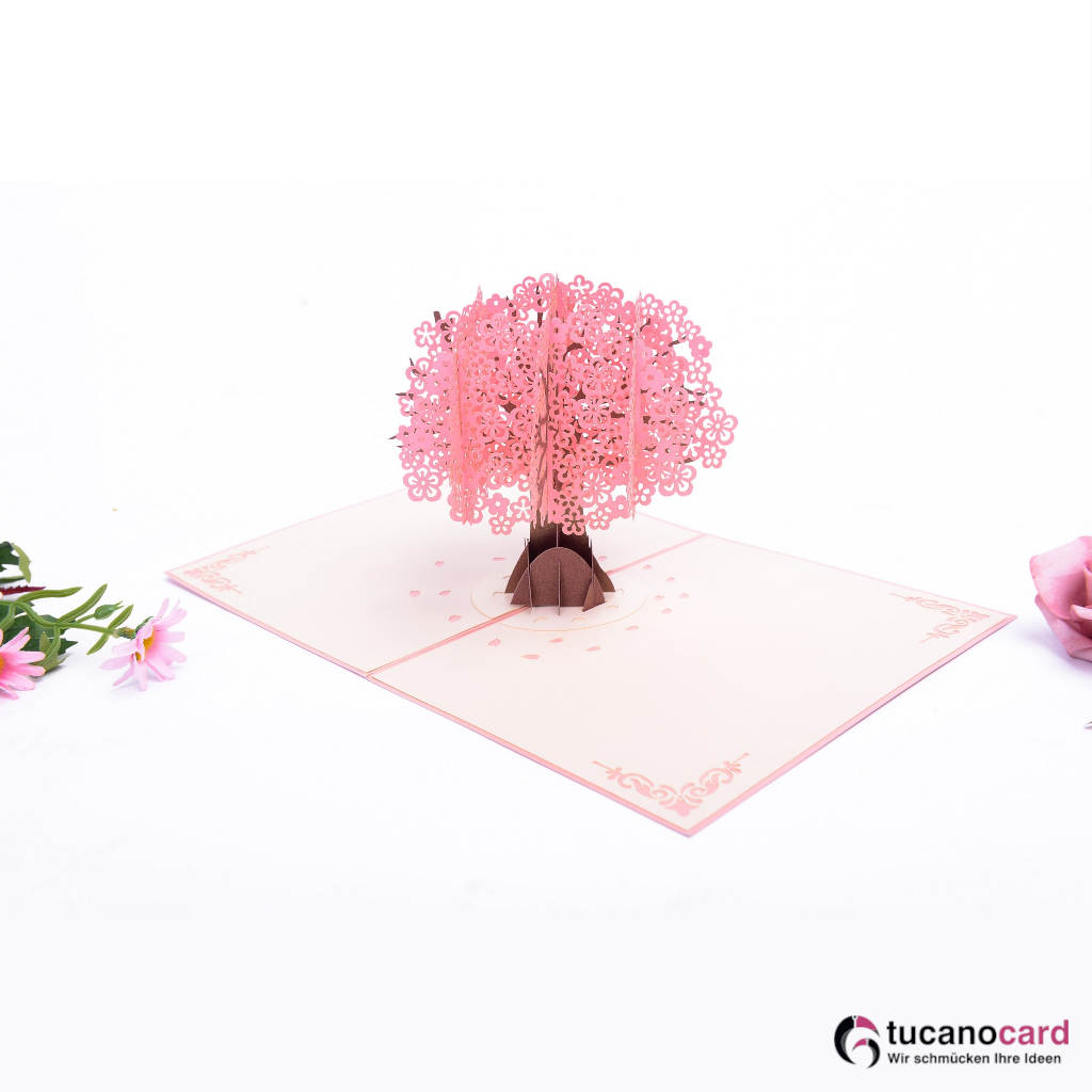 Wunderschöner Kirschbaum - Kartenfarbe Rosa - 15 x 20 cm