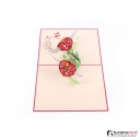 Zwei beflügelte Herzchen mit Blumen - Kartenfarbe Rot - 15 x 20 cm