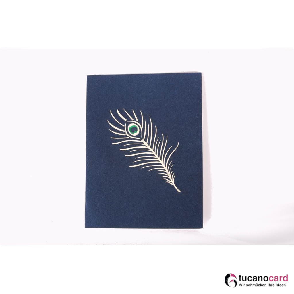 Bunter Pfau - Kartenfarbe Blau - 15 x 20 cm