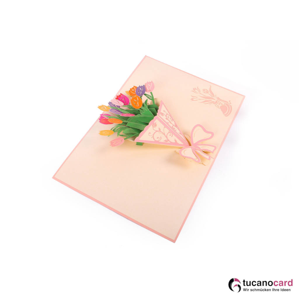 Tulpen Strauß - Kartenfarbe Rosa - 15 x 20 cm