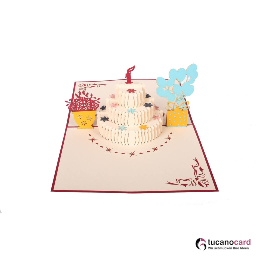 Geburtstagstorte - Kartenfarbe Rot - 12 x 17 cm