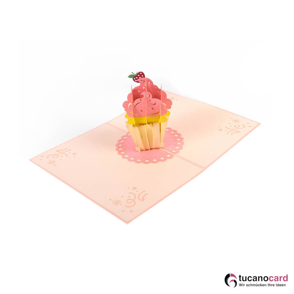 Erdbeer Cupcake - Kartenfarbe Rosa - 12 x 17 cm