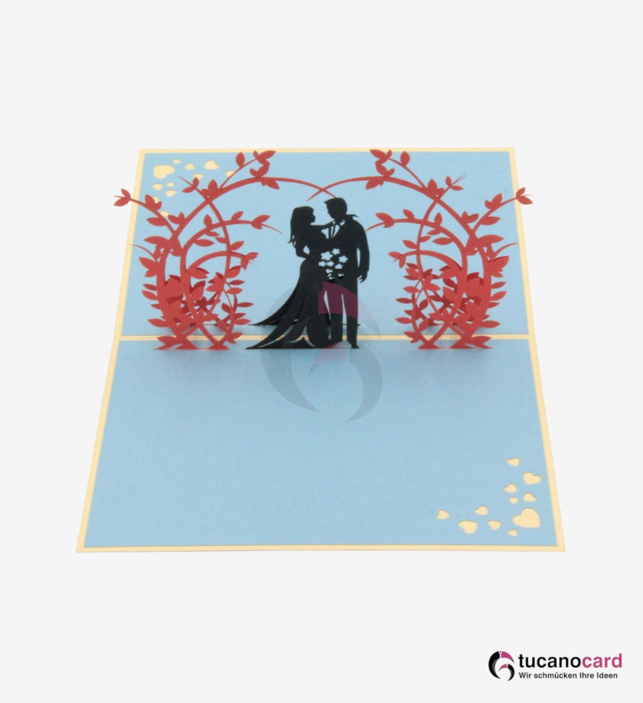 Pärchen unter Blumenbogen - Kartenfarbe Beige - 12 x 17 cm