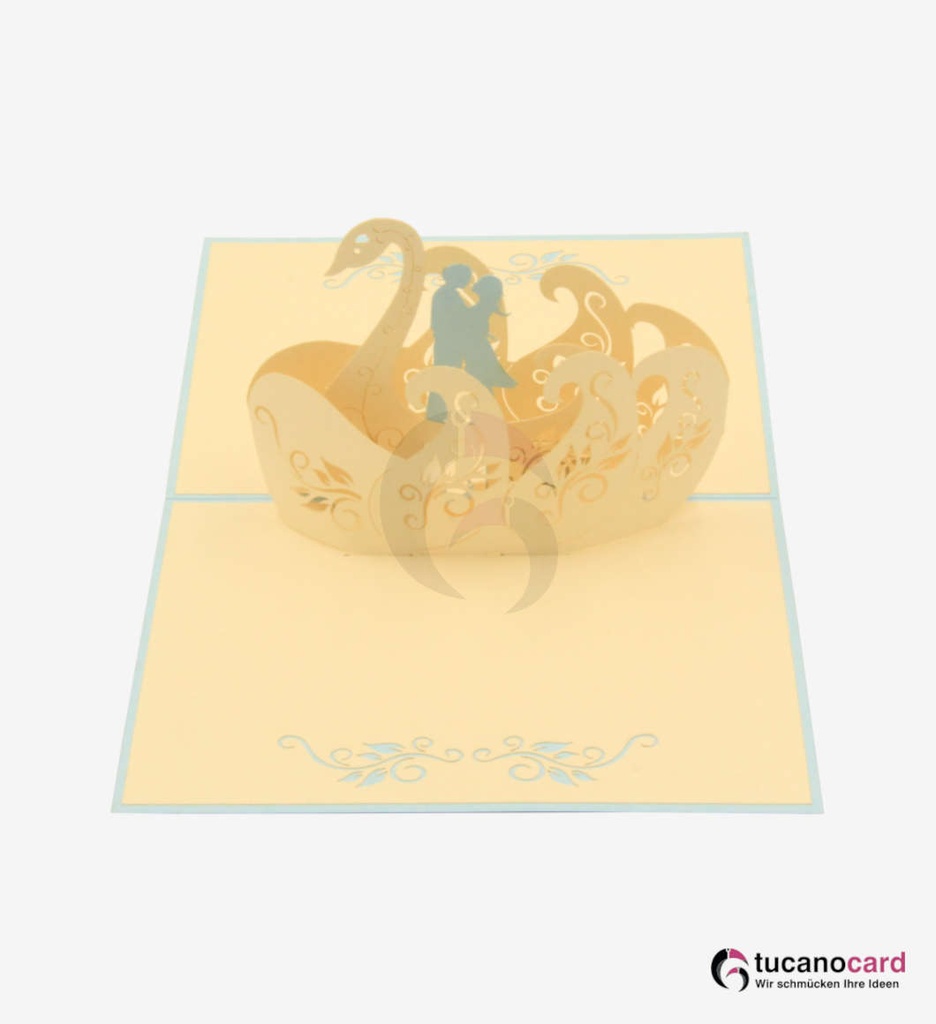 Pärchen auf Schwanenboot - Kartenfarbe Blau - 12 x 17 cm