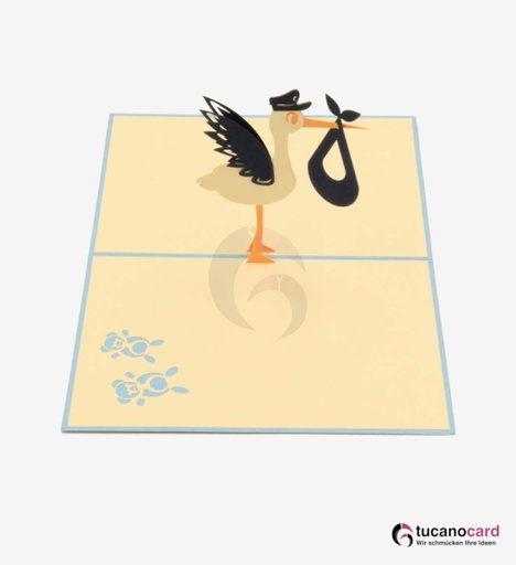 [1100039] Storch bringt Baby - Kartenfarbe Blau - 12 x 17 cm