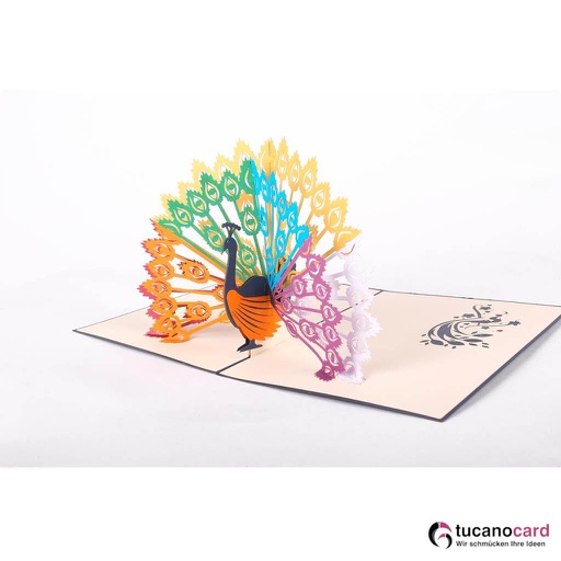 [1100042] Bunter Pfau - Kartenfarbe Blau - 15 x 20 cm