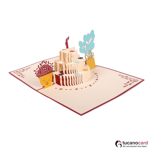 [1100010] Geburtstagstorte - Kartenfarbe Rot - 12 x 17 cm