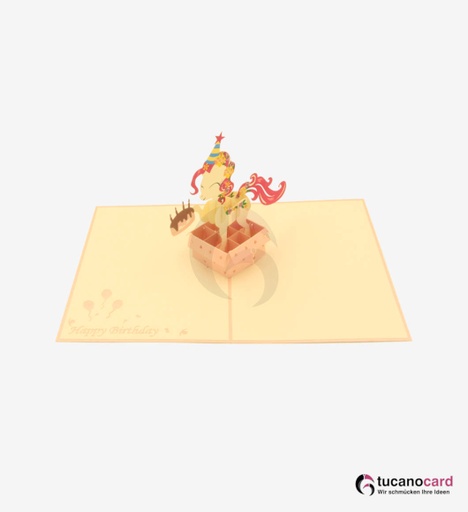 [1100048] Rosa Einhorn in Box - Kartenfarbe Rosa - 15 x 20 cm